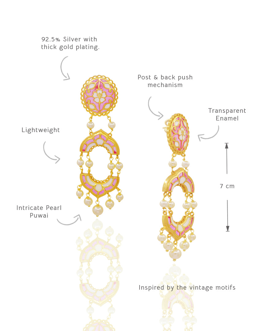 Feroza Pink Gulaabi Arshia Dangle Earrings