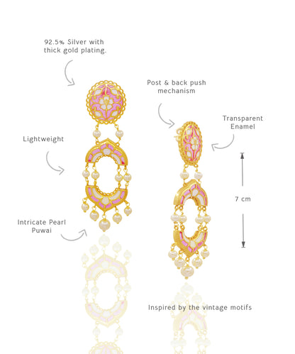 Feroza Pink Gulaabi Arshia Dangle Earrings