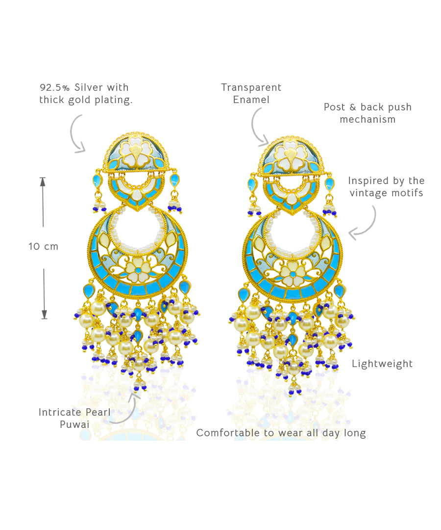 Feroza Blue Chandbali Earrings