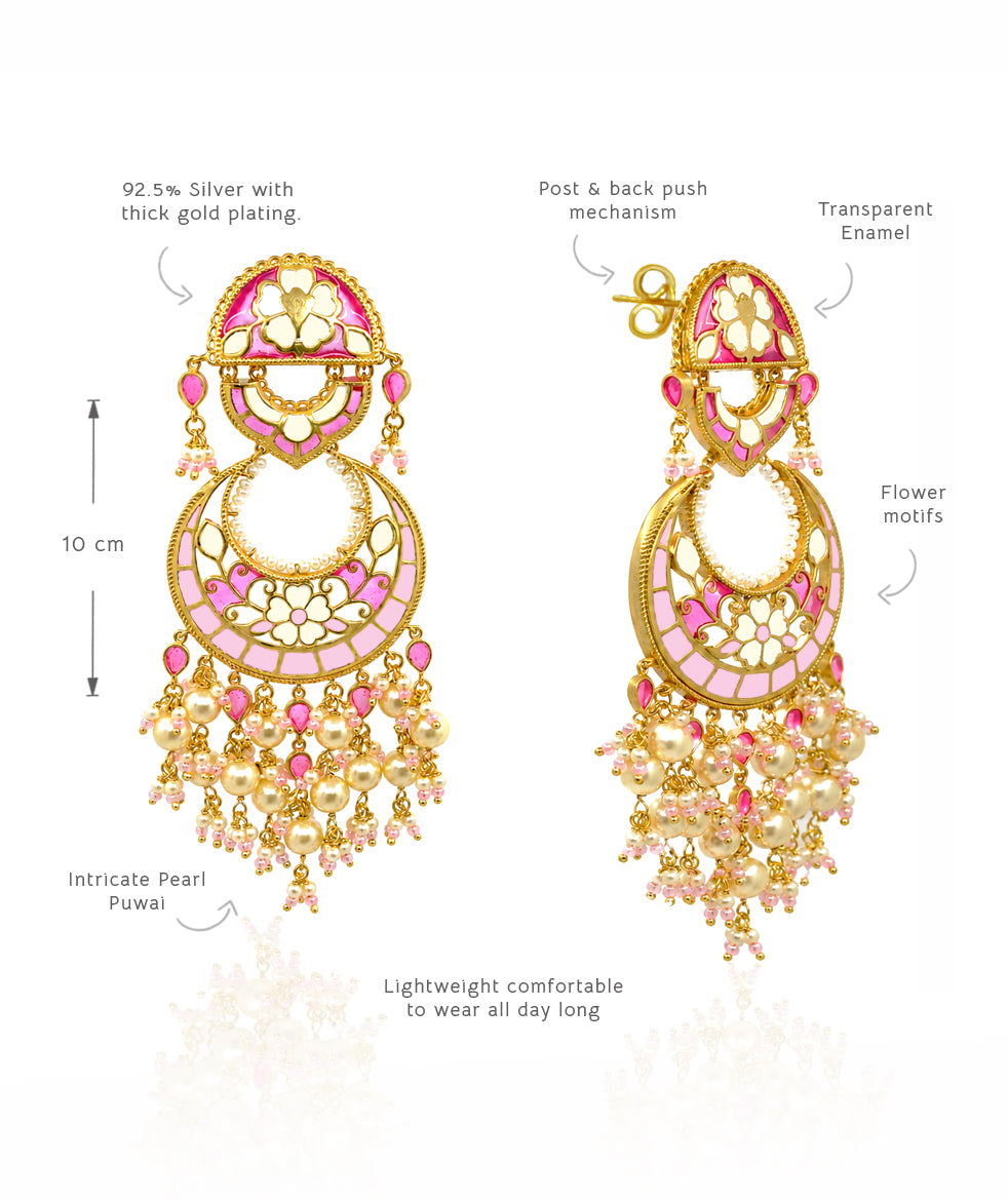 Feroza Pink Gulaabi Chandbali Earrings