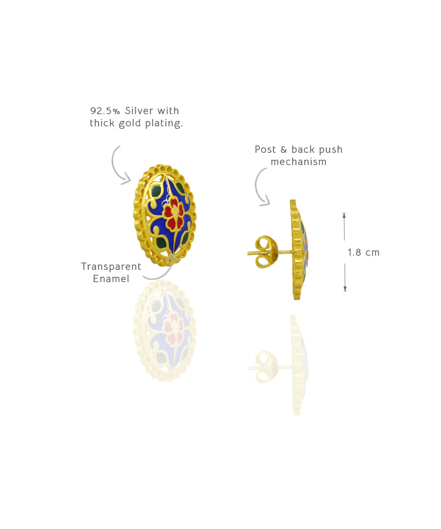 Feroza Stud Earrings with Rajwada Kurta Buttons - Gift Box For Him and Her - Sterling Silver