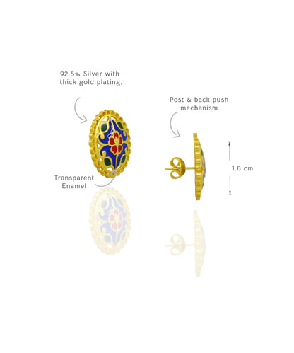 Feroza Stud Earrings with Rajwada Kurta Buttons - Gift Box For Him and Her - Sterling Silver