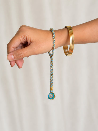 Traditional Meenakari Lumba Rakhi for Bhabhi with premium silver craftsmanship.