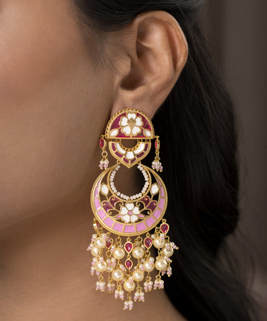 Feroza Pink Gulaabi Chandbali Earrings