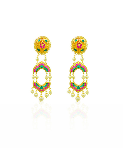 925 silver dangle earrings with pink, orange and green colors perfect for weddings and festive occasions.