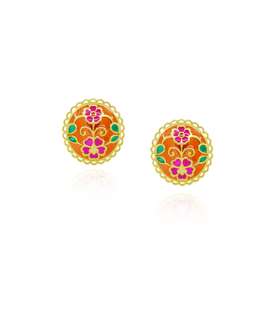 Lightweight chand stud earrings in 925 sterling silver with transparent enamel artistry.