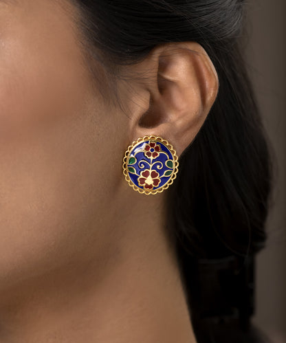 925 sterling silver stud earrings with navy blue enamel, perfect for festive wear and gifting.