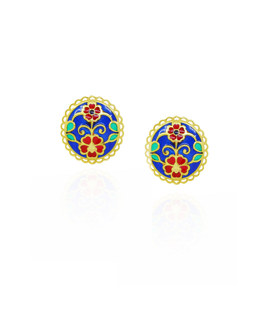 Lightweight ethnic stud earrings in sterling silver for festive and everyday styling.