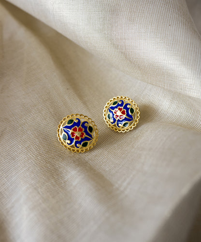 Small gold-plated 925 sterling silver stud earrings with transparent enamel craftsmanship.