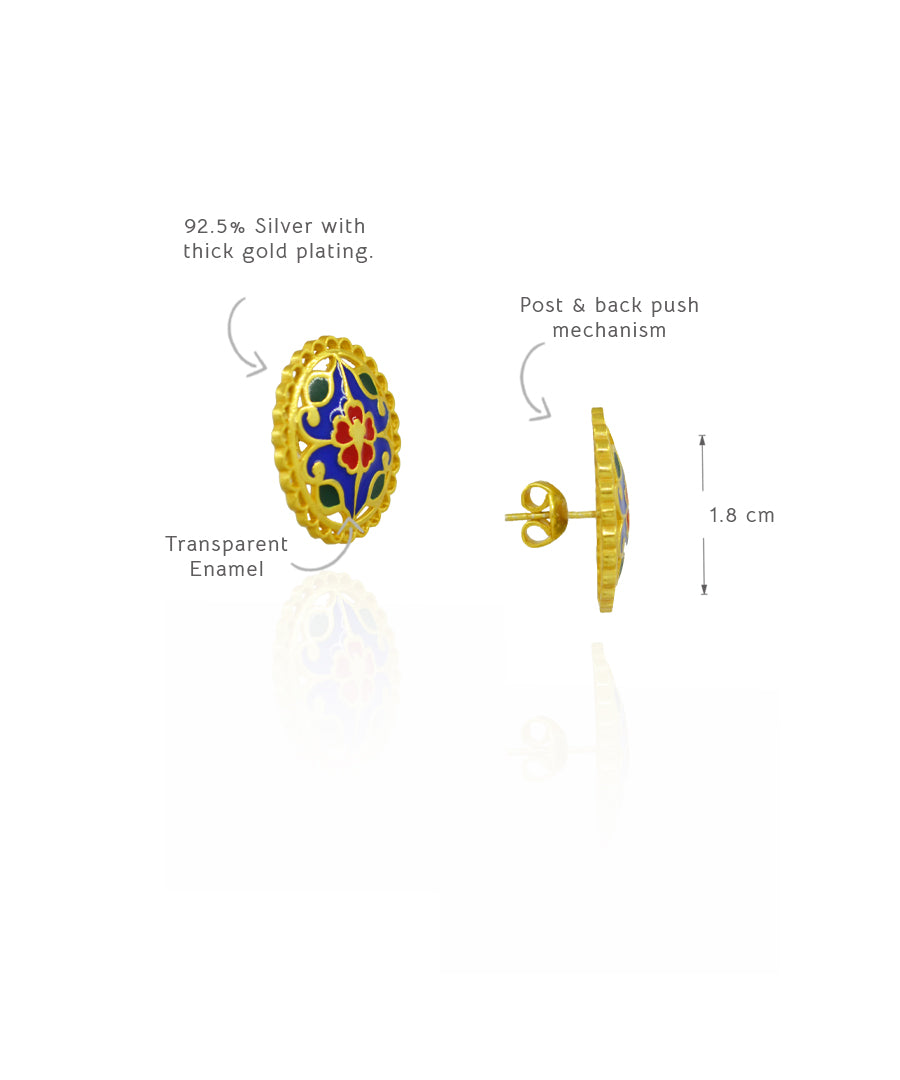 Lightweight ethnic stud earrings in sterling silver for festive and everyday styling.