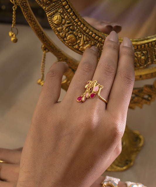 Feroza Pink Gulaabi Baani Drop Ring