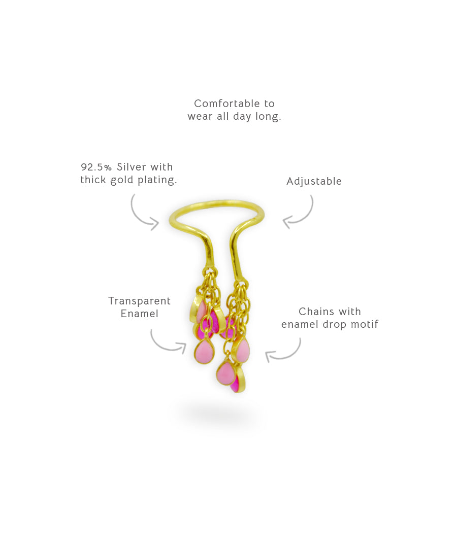 Feroza Pink Gulaabi Baani Drop Ring
