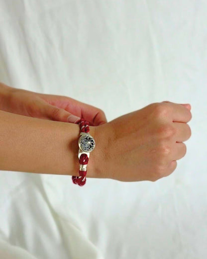 Sterling silver Rakhi bracelet for Bhabhi, handcrafted as a wearable keepsake.