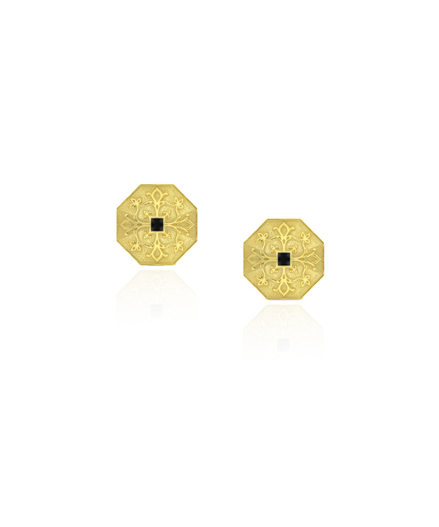 Goonj Stud Earrings with Goonj Tibari Binti Ring - Gift Box for Him and Her - Sterling Silver in Gold Finish