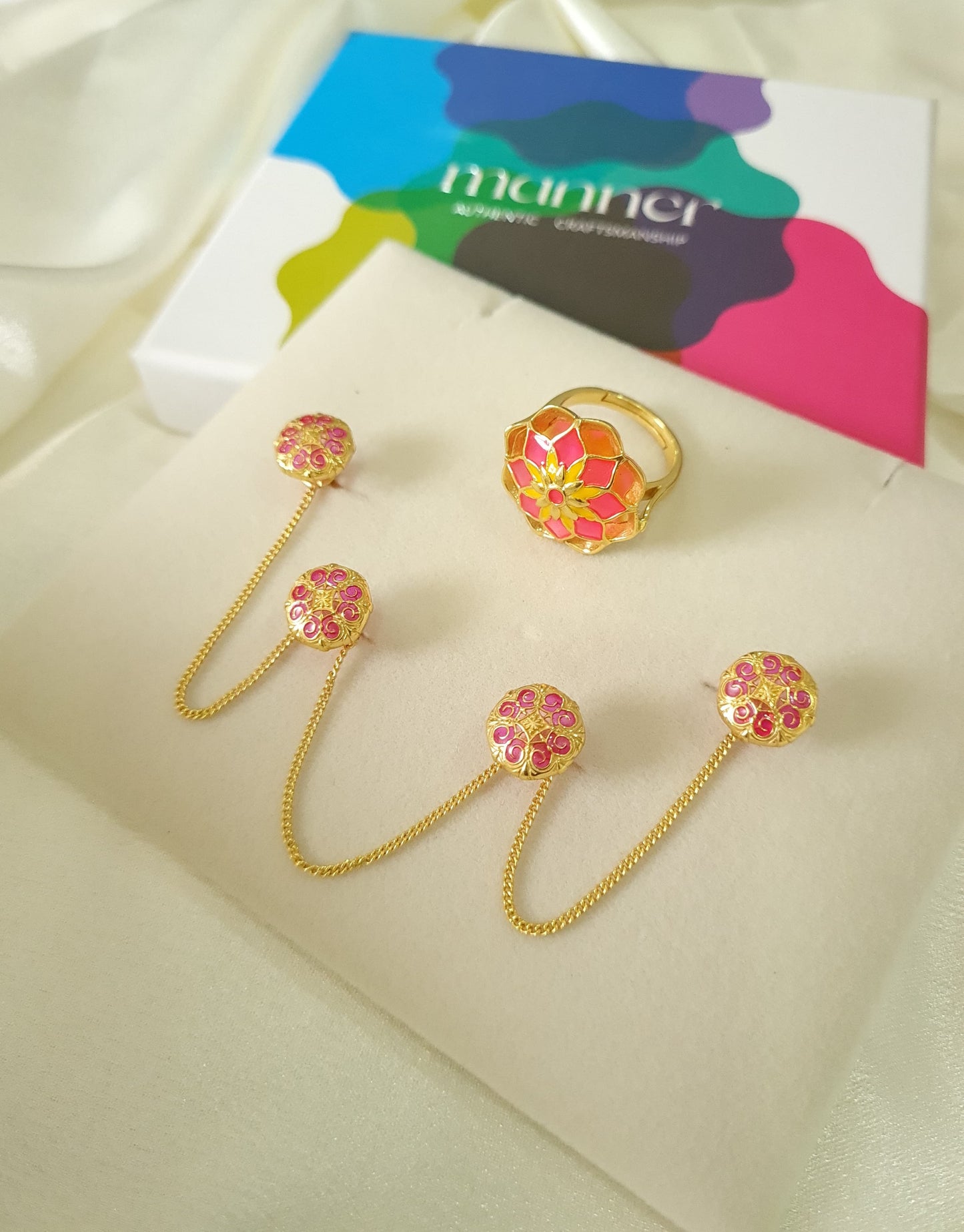 Gul Azizi Ring & Thar Kurta Buttons - Gift Box For Him and Her - Sterling Silver