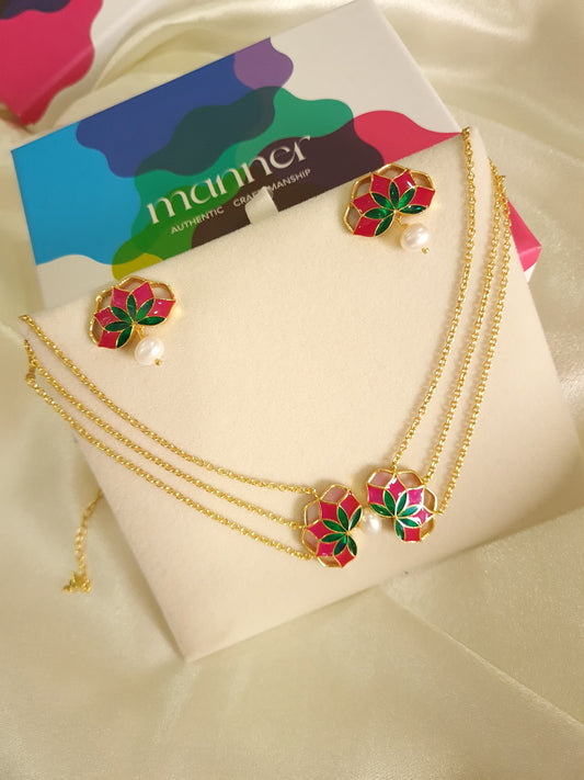 Gul Nuwwar Choker Necklace & Gul Earrings - Gift Box For Women - Sterling Silver
