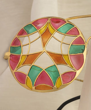 Roohafza Barati Eye Wear — Kaleidoscope collection, Manner India, transparent Meenakari enamel red orange green yellow, thick gold finish, handcrafted Jaipur