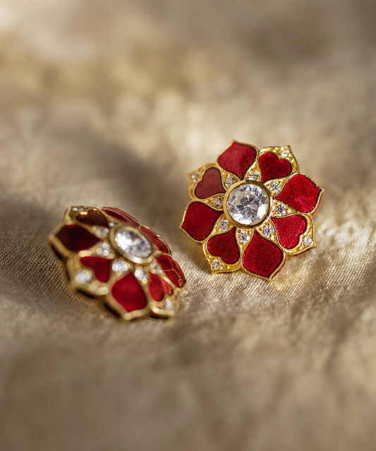 Handcrafted red enamel plates for festive wear