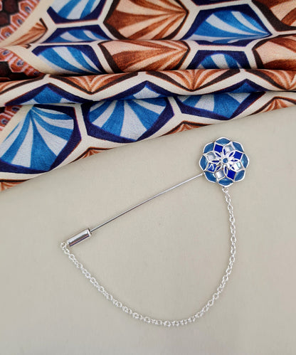 Men's 925 silver lapel pin and pure silk pocket square set for rakhi celebration and weddings.