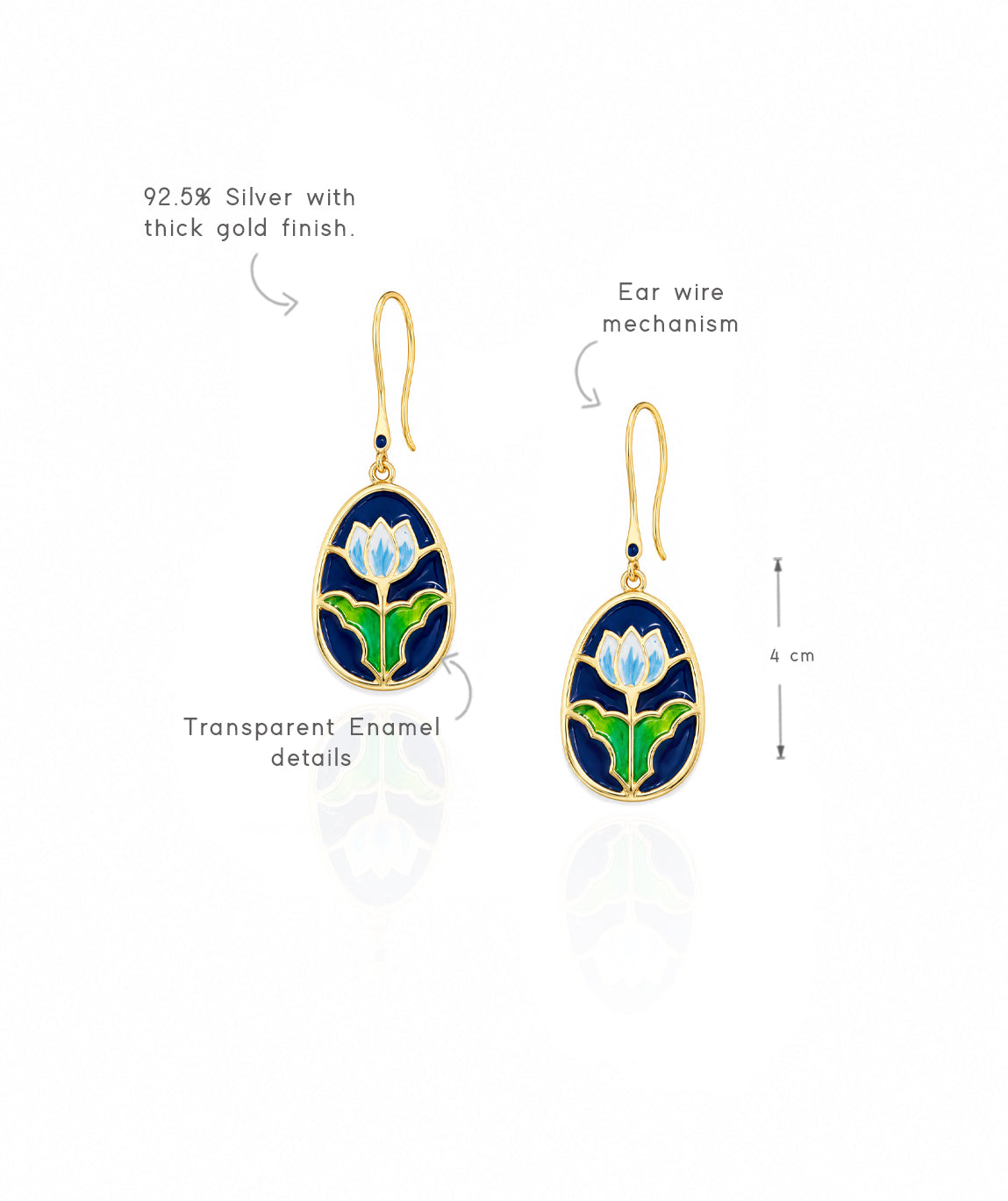 Luxury 925 sterling silver drop earrings featuring hand-painted enamel floral motifs.