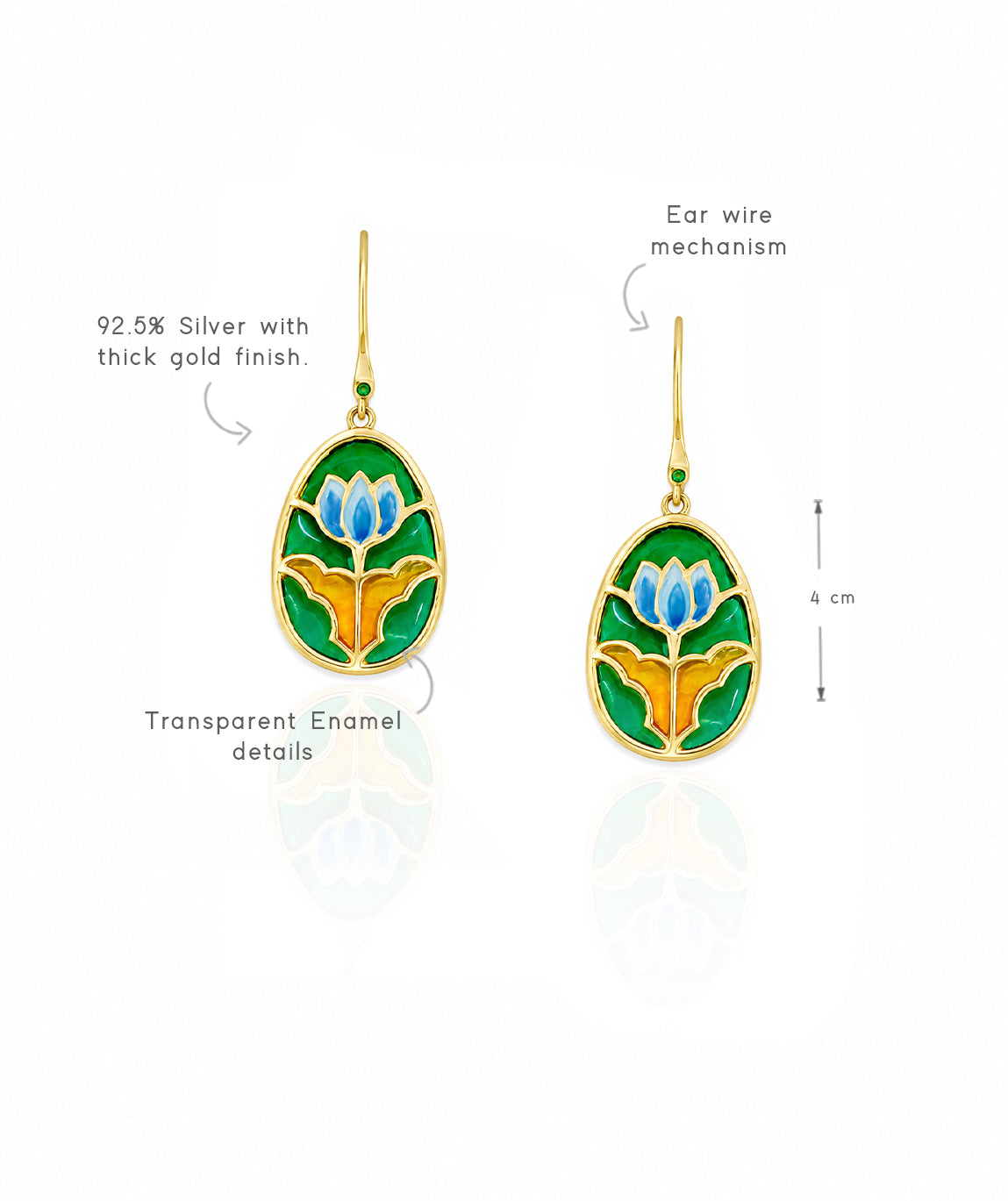 Handcrafted luxury 925 silver earrings with colorful enamel, perfect for celebrations and gifting.