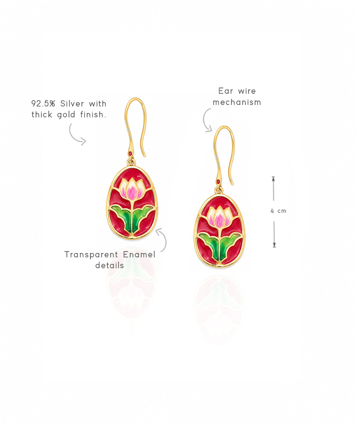 Nature-inspired 925 sterling silver statement earrings with intricate handcrafted enamel work.