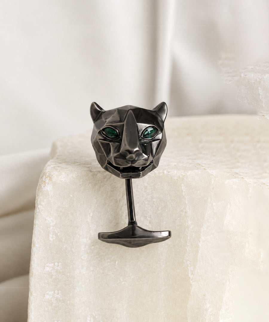 Statement panther cufflinks for men, handcrafted silver jewelry by Manner India