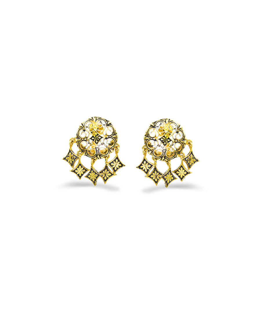 Thar Dhora Stud Earrings - Gold Oxide Finish