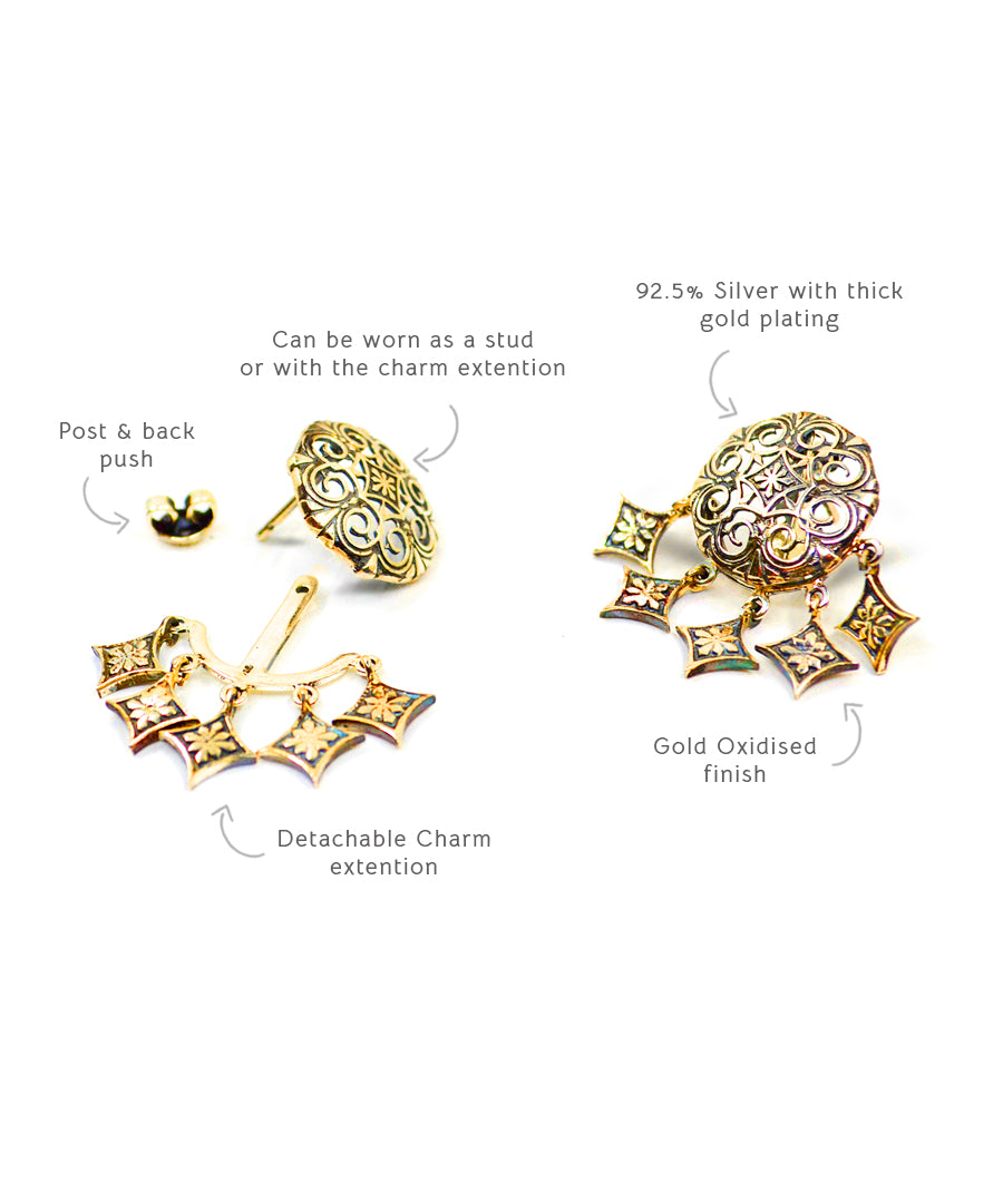 Thar Dhora Stud Earrings - Gold Oxide Finish