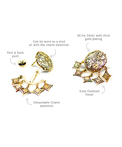 Thar Dhora Stud Earrings - Gold Oxide Finish