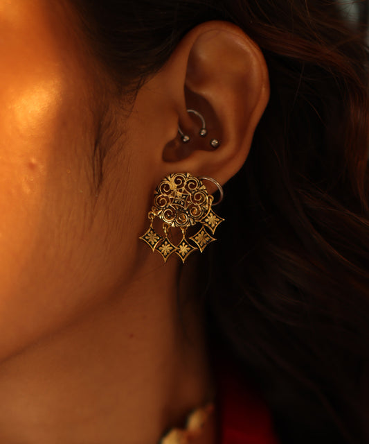 Thar Dhora Stud Earrings - Gold Oxide Finish