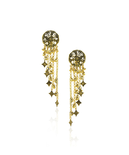 Thar Dhora Long Earrings - Gold Oxide Finish