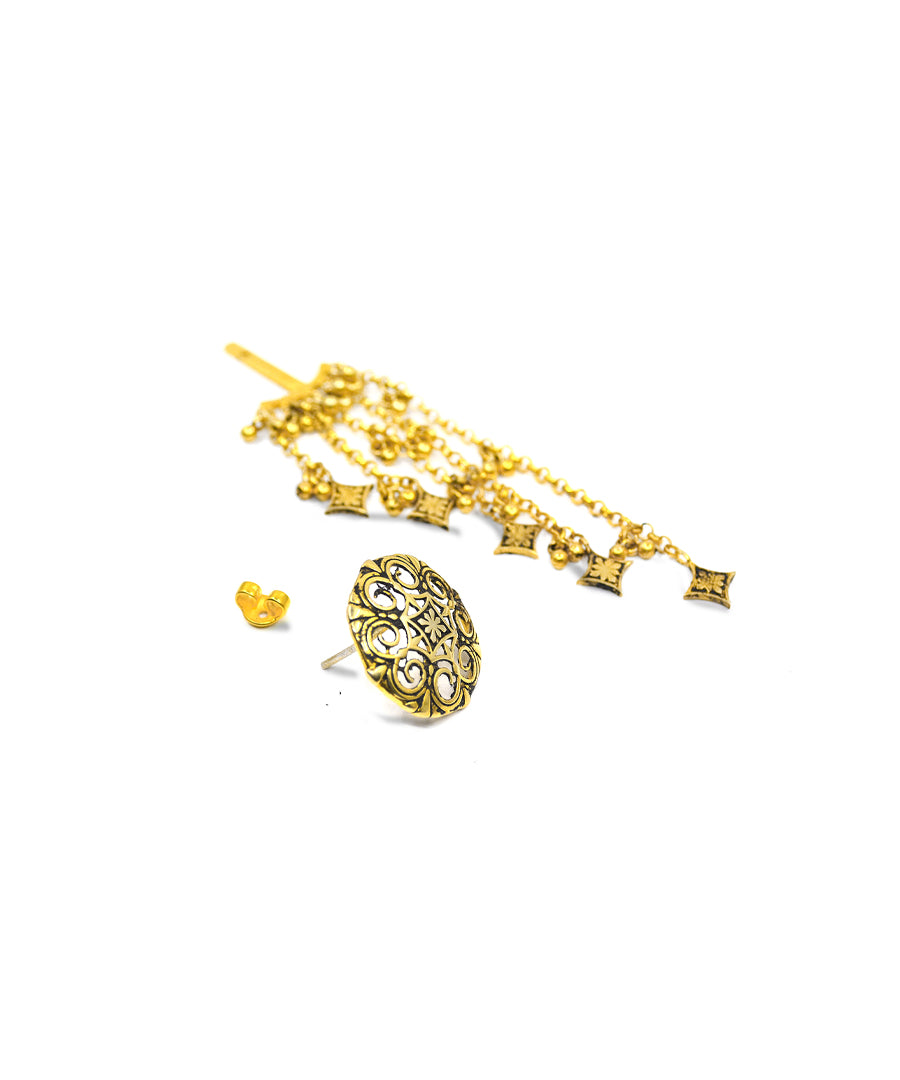 Thar Dhora Long Earrings - Gold Oxide Finish
