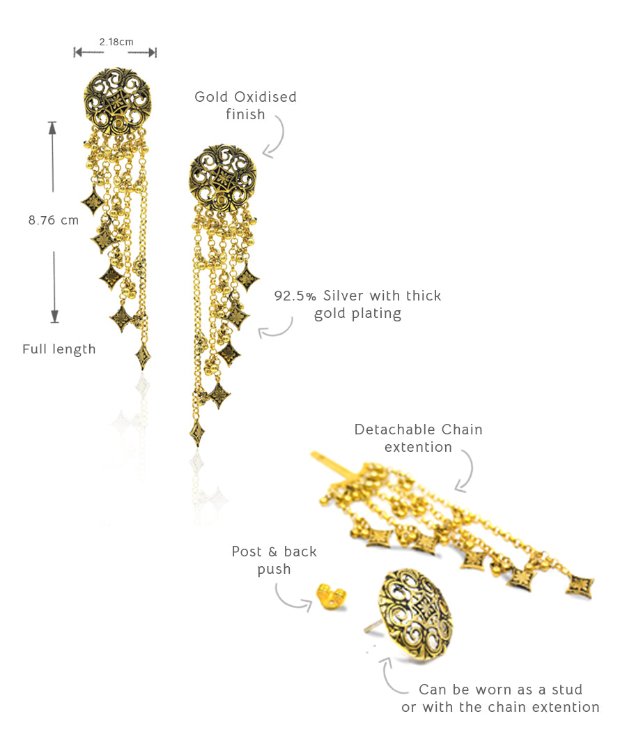 Thar Dhora Long Earrings - Gold Oxide Finish
