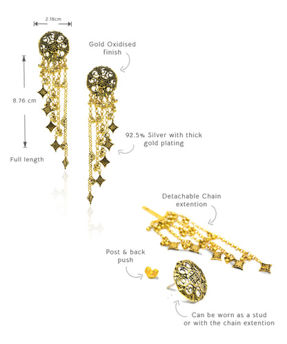Thar Dhora Long Earrings - Gold Oxide Finish