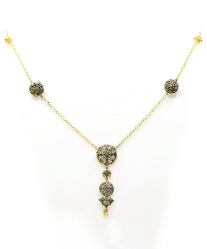 Long necklace designs for women, handmade necklace with gold plating in oxidised finish.