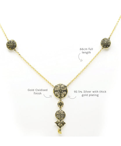 Gold plated necklace with oxidised finish.