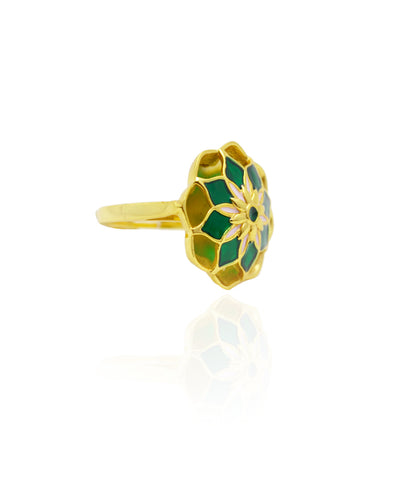 Gul Silver Green Azizi Ring – Meenakari Cocktail Ring In Gold Finish