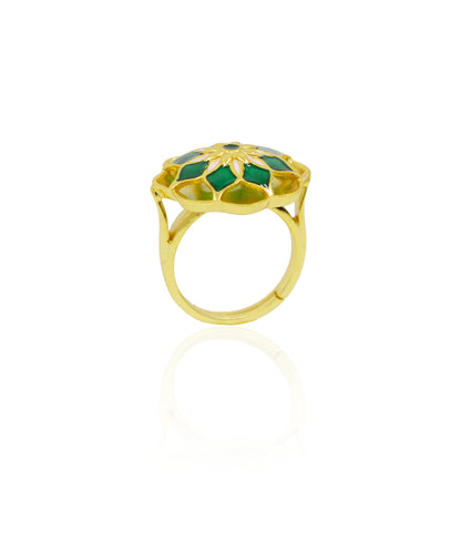 Gul Silver Green Azizi Ring – Meenakari Cocktail Ring In Gold Finish