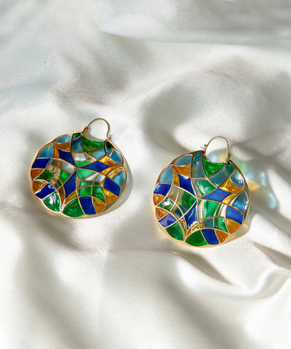 Rama Green Kaleidoscope Varichrome Hoop Earrings — Gold Finish