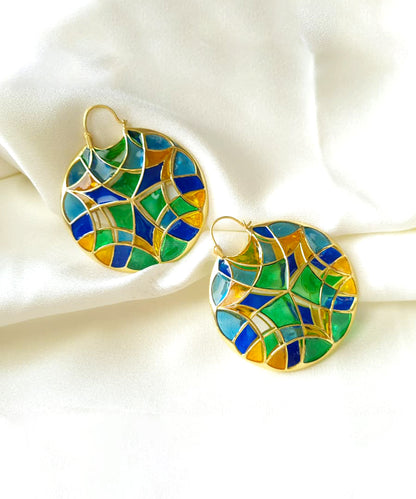 Rama Green Kaleidoscope Varichrome Hoop Earrings — Gold Finish