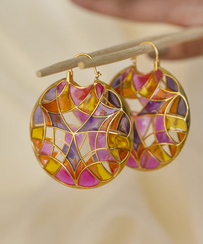 Rust Pink Kaleidoscope Varichrome Hoop Earrings — Gold Finish