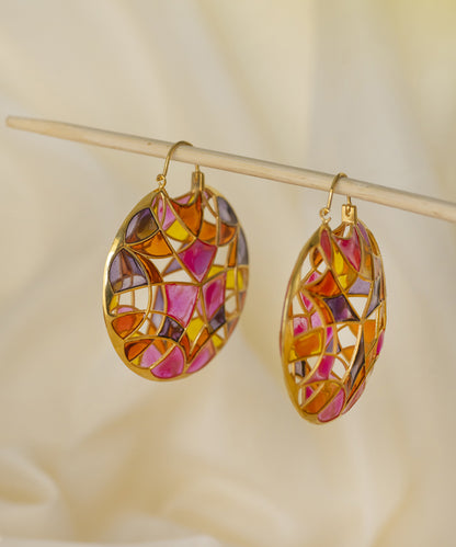 Rust Pink Kaleidoscope Varichrome Hoop Earrings — Gold Finish