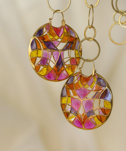 Rust Pink Kaleidoscope Varichrome Hoop Earrings — Gold Finish