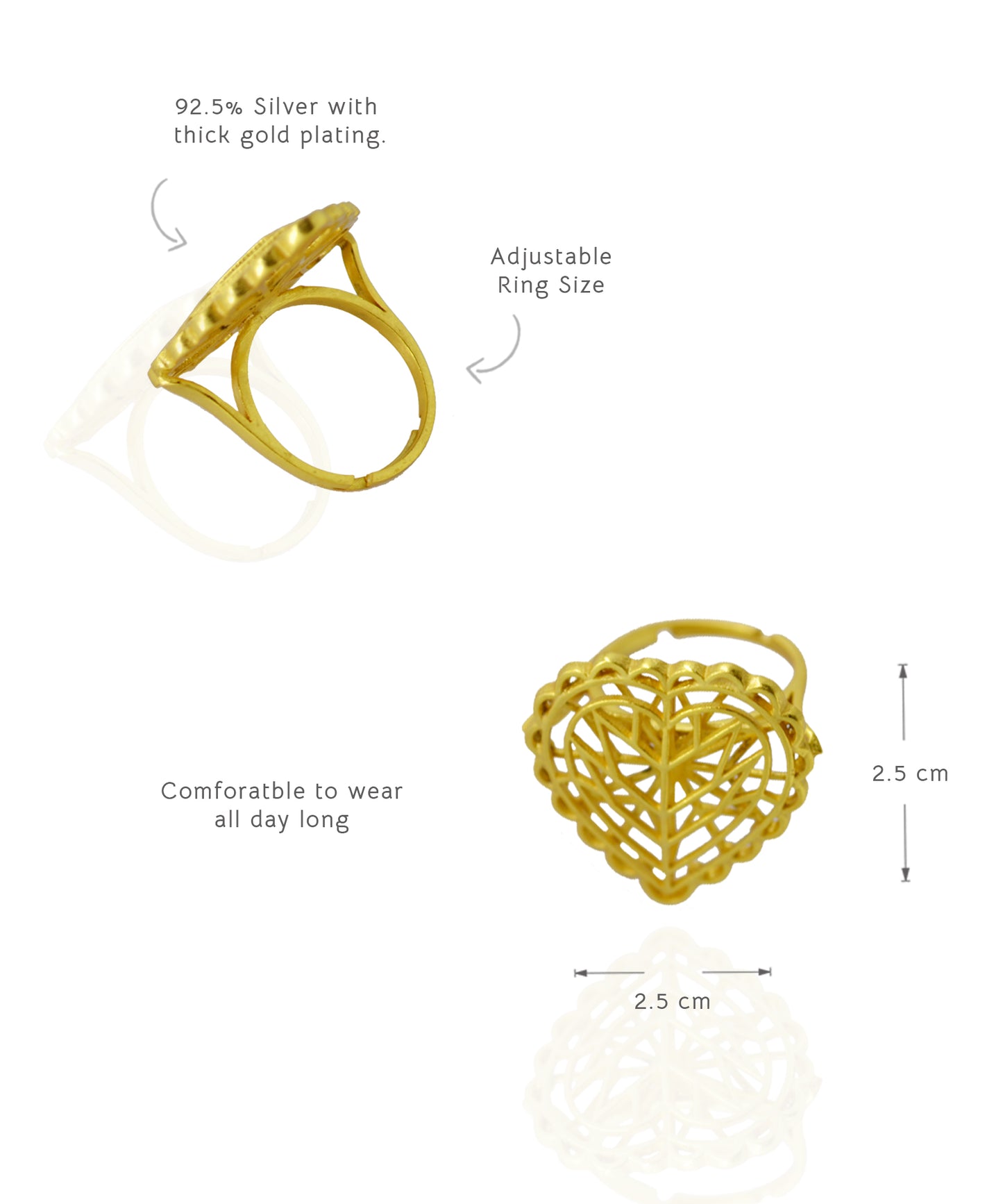 Rakaan Heart Shape Ring — Gold Finish
