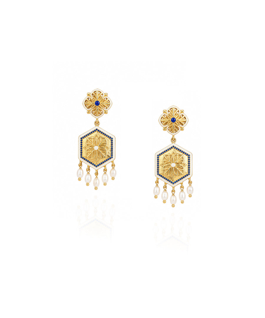 Golden Blue Zircon Magnolia Small Earrings — Dangle