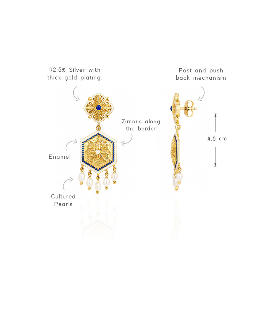 Golden Blue Zircon Magnolia Small Earrings — Dangle