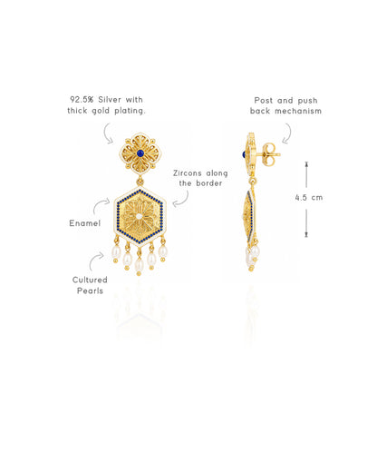 Golden Blue Zircon Magnolia Small Earrings — Dangle