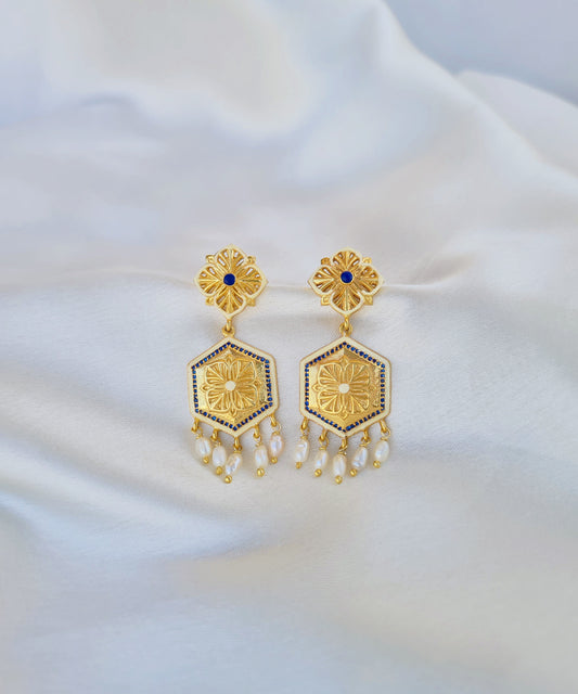 Golden Blue Zircon Magnolia Small Earrings — Dangle