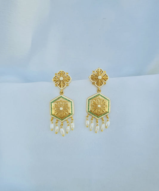 Golden Green Zircon Magnolia Bead Stud Earrings